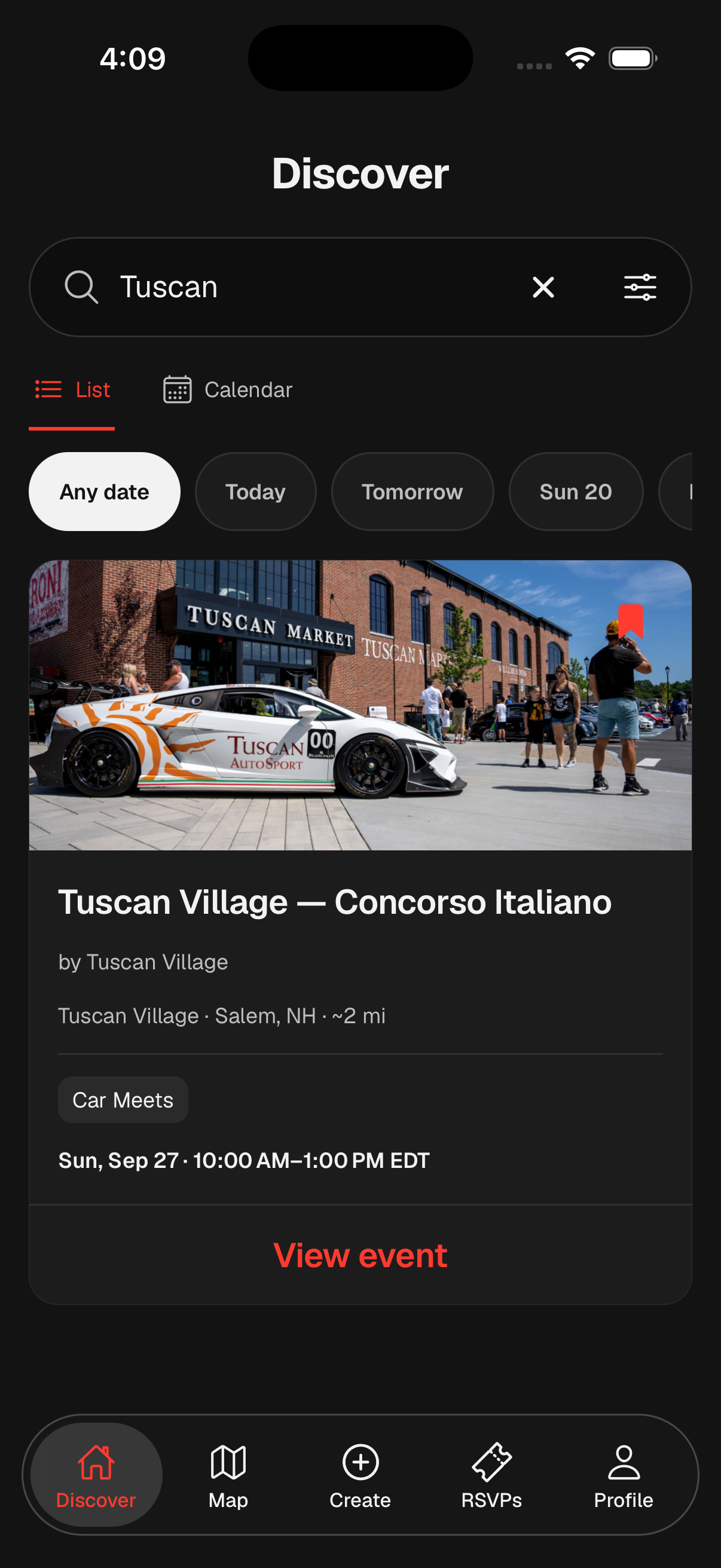 Whipzy Discover showing an example car show
